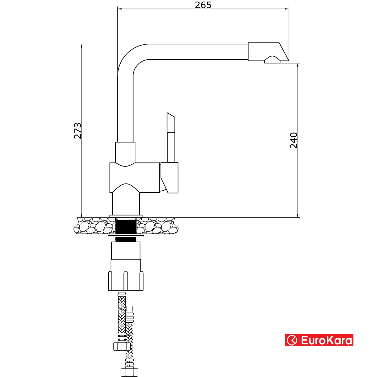 ek-1607kt Kích thước Vòi rửa bát Eurokara EK-1607CH